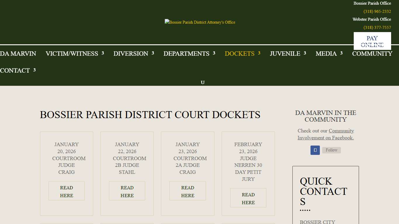 Bossier Parish District Court Dockets Bossier Parish District Attorney's Office